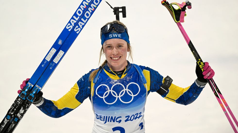 Elvira Öberg efter OS-silvret. 