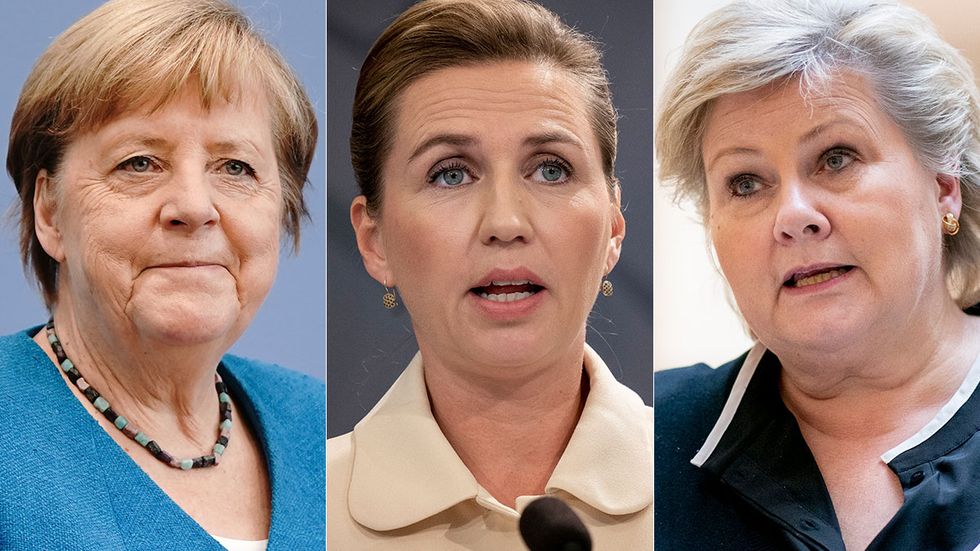 Insatser i Tyskland, Danmark och Norge har synats i en ny rapport om integrationsåtgärder. På bild ländernas politiska ledare Angela Merkel, Mette Frederiksen och Erna Solberg.