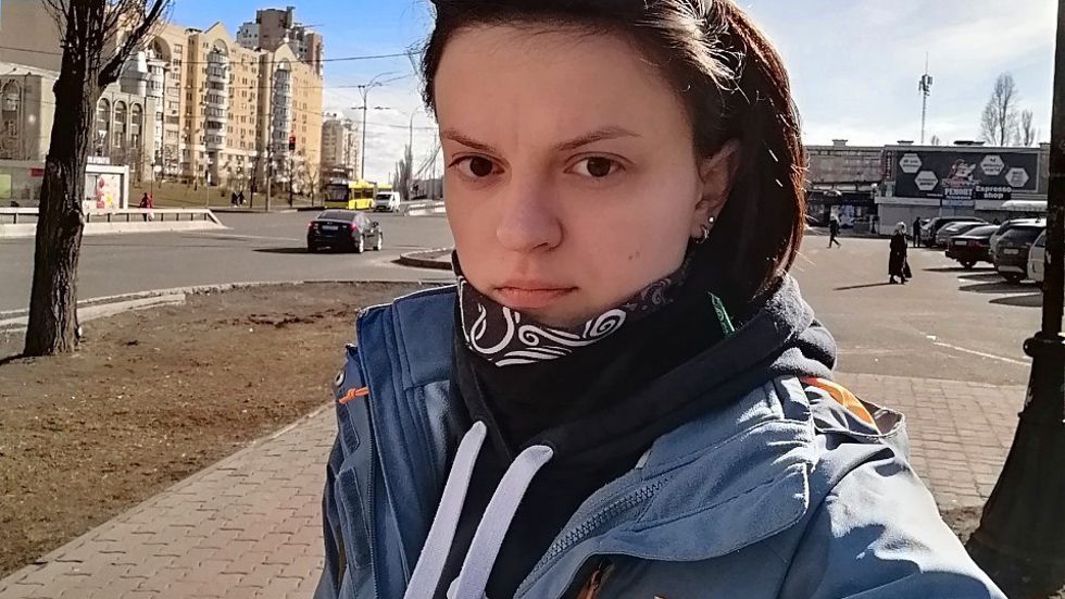 Anna Kubareva i stadsdelen Obolon i norra Kiev under lördagen.