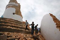 Det historiska Dharahara-tornet, ett landmärke i Katmandu, raserades helt i skalvet.