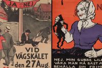 Affischer för – och emot – rusdrycksförbud.