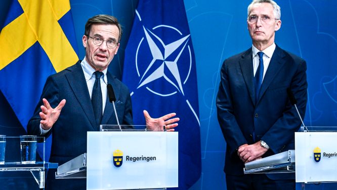 Statsminister Ulf Kristersson och Natos generalsekreterare Jens Stoltenberg. Arkivbild.