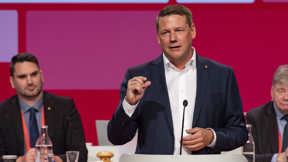 Socialdemokraternas partiledare Tobias Baudin.