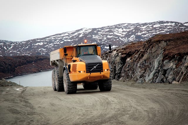 A truck at one of Greenland's two active mines, Seqi.