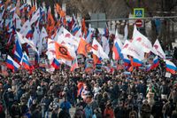 Oppositionsgrupper i Moskva demonstrerar för att hedra minnet av Boris Nemtsov (Februari 2017).