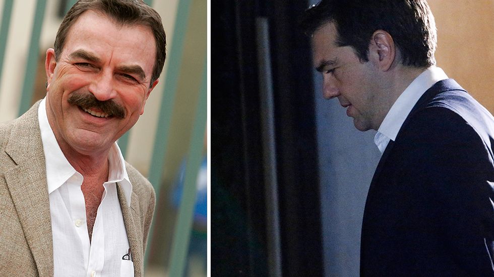 Skådespelaren Tom Selleck och Greklands premiärminister Alexis Tsipras.