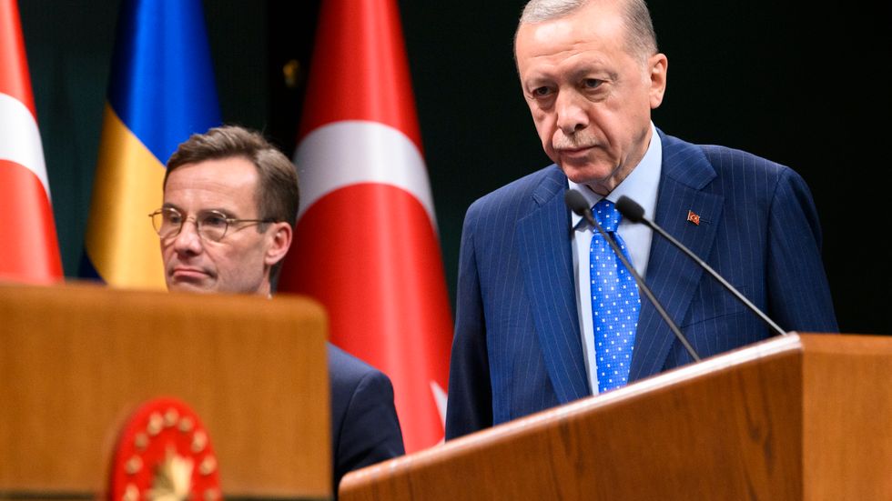 Statsminister Ulf Kristersson mötte tidigare i år Turkiets president Recep Tayyip Erdogan i Ankara. Arkivbild.
