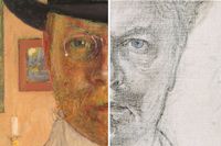 Carl Larsson och August Strindberg (kollage av två porträtt av Carl Larsson).