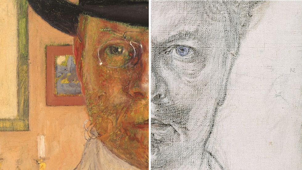 Carl Larsson och August Strindberg (kollage av två porträtt av Carl Larsson).