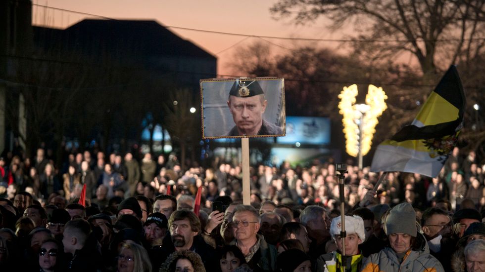 Ett stödmöte för Putin i Belgrad, Serbien i januari. 