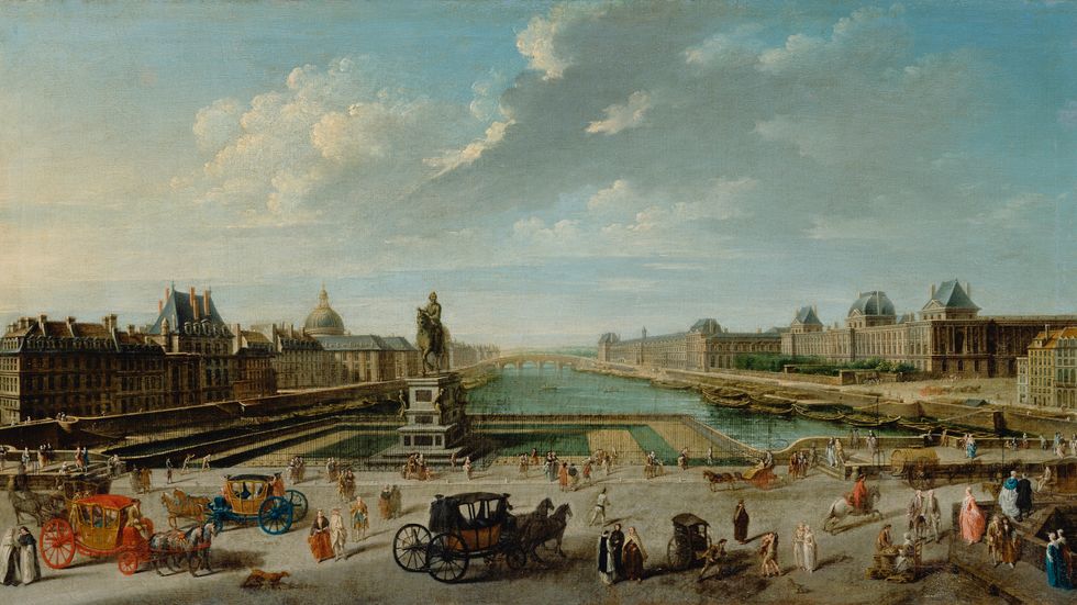 Vy över Paris vid Pont Neuf målad av Nicolas-Jean-Baptiste Raguenet ungefär vid tiden för Björnståhls besök i staden. 