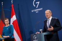 Tysklands förbundskansler Olaf Scholz och Danmarks statsminister Mette Frederiksen håller gemensam presskonferens efter att ha träffats i Berlin.