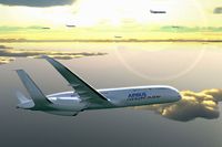 Så här ser framtidens flygplan ut enligt Airbus. Planen kan bland annat spara energi genom att flyga i formationer..
