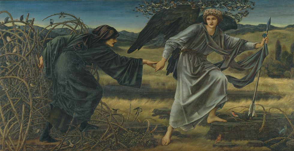 Edward Burne-Jones, ”Love and the pilgrim”, 1896–97. Olja på duk.