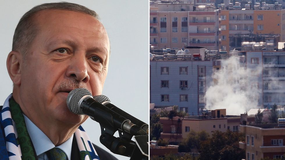 President Erdogan och en bild tagen in över Syrien. 