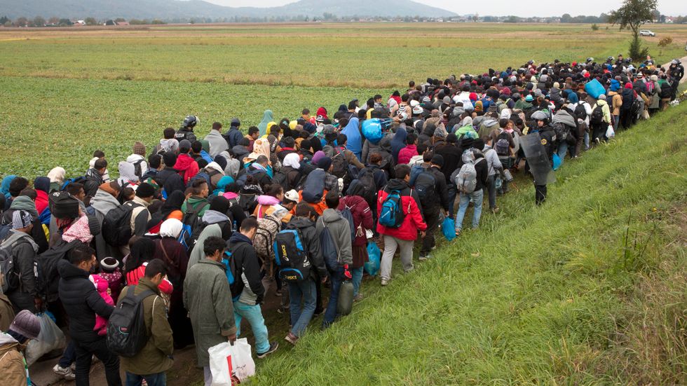 Migranter marscherar genom Balkan upp mot norra Europa.