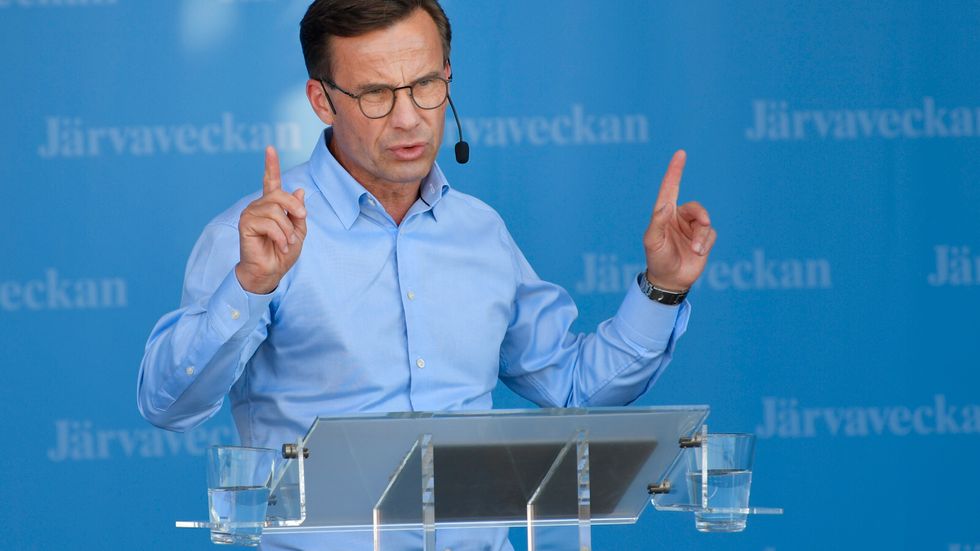 Moderaternas partiledare Ulf Kristersson under sitt tal på Järvaveckan.