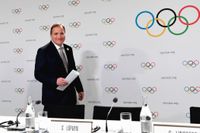 Stefan Löfven på pressträffen inför omröstningen om vilken nation som tilldelas vinter-OS 2026.