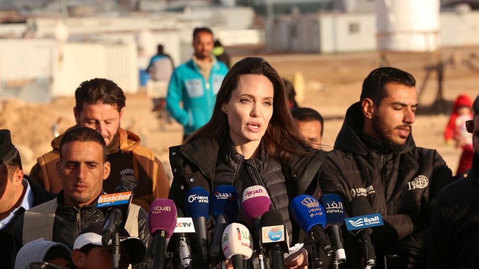 Angelina Jolie på besök i flyktingläger i Jordanien. Arkivbild.