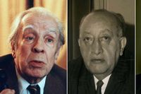Jorge Luis Borges (t.v), Miguel Angel Asturias (mitten), och Graham Greene (t.h.)
