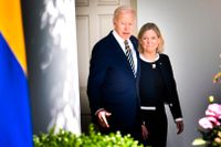 Sveriges statsminister Magdalena Andersson och Finlands president Sauli Niinistö i möte med USA:s president Joe Biden i Vita Huset under torsdagen.