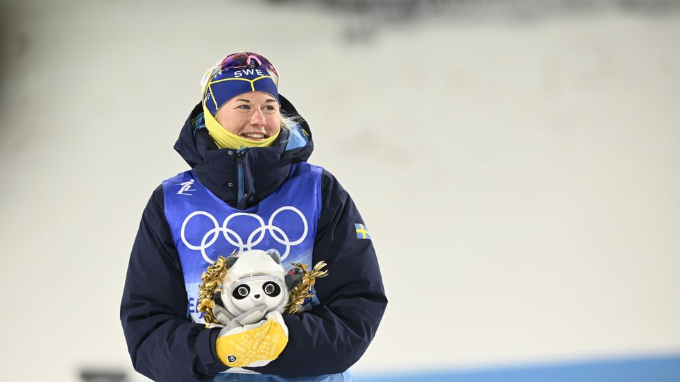 Silvermedaljören Maja Dahlqvist efter damernas final i sprint fristil under vinter-OS i Peking 2022.