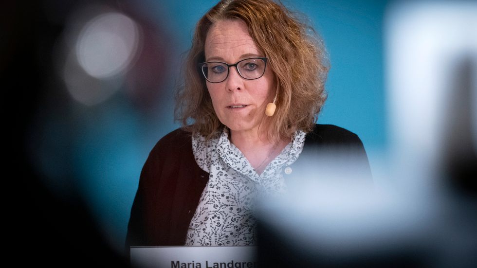 Maria Landgren, läkemedelschef och vaccinsamordnare, under Region Skånes pressträff på onsdagen.