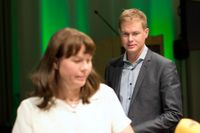 Miljöpartiets språkrör Åsa Romson och Gustav Fridolin under partikongressen i Göteborg nyligen.