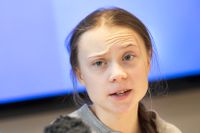 Klimataktivisten Greta Thunberg, här på en presskonferens hos Greenpeace.