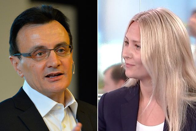 AstraZenecas koncernchef Pascal Soriot  har ökat lönen med 182 procent. Till höger  Novare Pays vd Erika Andersson som gästade Ekonomistudion. 