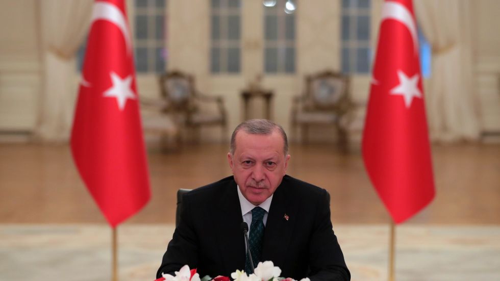 Turkiets president Recep Tayyip Erdogan anser att "utomstående" blandar sig i turkiska inre angelägenheter, i samband med att USA erkänt massmorden på armenier under första världskriget som ett folkmord. Arkivbild.