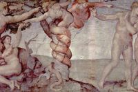 ”Syndafallet”, fresk av Michelangelo i Sixtinska kapellet (1508–1512).