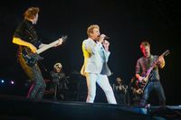 Duran Duran med John Taylor, Simon Le Bon och Dominic Brown spelar på Skansen i vår. Arkivbild.