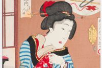  Japanskt träsnitt av  Toyohara Kunichika (1835–1900).