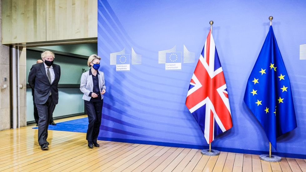 Storbritanniens premiärminister Boris Johnson och EU-kommissionens ordförande Ursula von der Leyen inför onsdagens middagsmöte i Bryssel.