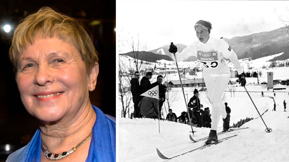 OS 1968 i Grenoble. Toini Gustafsson Rönnlund på väg mot guld på 10 km.