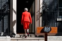 Theresa May efter att hon meddelat sin avgång den 24 maj. Arkivbild.