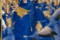 Den ena sidan av Wiltondiptyken från 1395–1399 föreställer jungru Maria och änglarna. Den djupblå färgens pigment kommer från bergarten lapis lazuli.