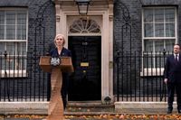 Storbritanniens premiärminister Liz Truss under sitt avgångstal.
