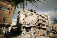 Ett hus i Gaza City som förstörts i en israelisk luftattack.