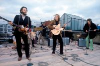 Beatles på Apple-kontorets tak på Savile Row, 30 januari 1969.