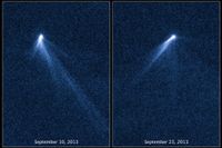 Vetenskapsmännen trodde knappt sina ögon när de upptäckte en komet med sex svansar i november förra året. Men nu är huvudspåret att det finns fler av de konstiga stenarna i rymden, rapporterar Nasa. 
– Vi förstummades när vi såg den, säger David Jewitt, vetenskaplig ledare på UC. 
Kometen visade sig senare vara en asteroid, och svansarna bestod av stoft i stället för smältvatten och tinade gaser som på kometer.
Asteroiden, som döpts till det föga poetiska namnet P/2013 P5, har släppt ifrån sig stoft under de senaste fem månader. Forskarna tror att de många svansarna har uppstått efter att asteroiden börjat rotera så snabbt att den inte längre kunnat hålla kvar sin egen massa.