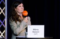Märta Stenevi i Sveriges Radios slutdebatt.