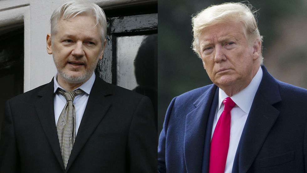 Erbjöd Donald Trump benådning i utbyte mot en politisk tjänst från Assange? Det hävdar Wikileaksgrundarens advokater. Montage.