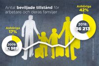 Allt fler anhöriga följer med personer från länder utanför EU som fått arbetstillstånd i Sverige.
