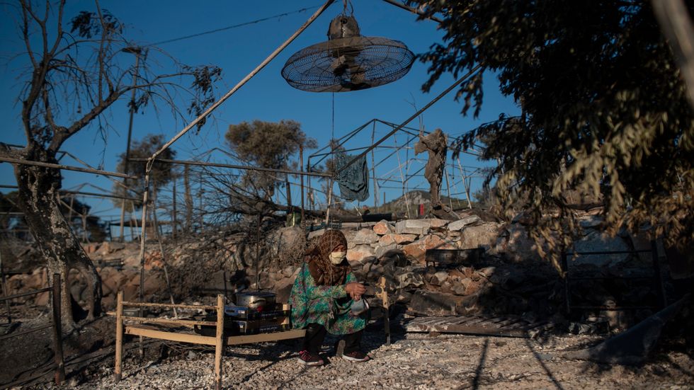 I stort sett hela flyktinglägret Moria på Lesbos förstördes i flera bränder. Arkivbild.