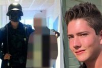 21-årige Anton Lundin Pettersson gick till attack med svärd och kniv på skolan Kronan i Trollhättan i torsdags. Bilden till vänster togs av en elev strax före första attacken.