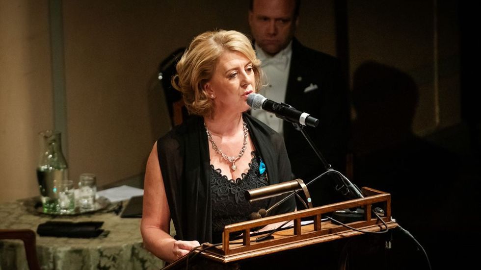 Kungliga Musikaliska Akademiens preses Susanne Rydén håller tal vid en tidigare högtidssammankomst. Pressbild.