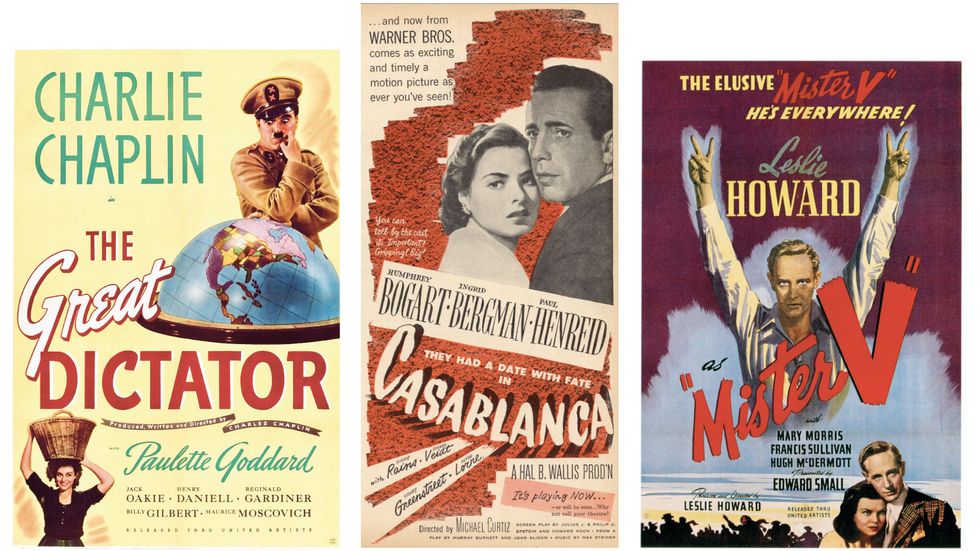 ”Diktatorn” (1940), ”Casablanca” (1942) samt ”Pimpernel Smith” (1941), som sägs ha inspirerat Raoul Wallenberg i hans kamp. 