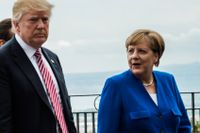 Donald Trump och Angela Merkel under G7-mötet. 